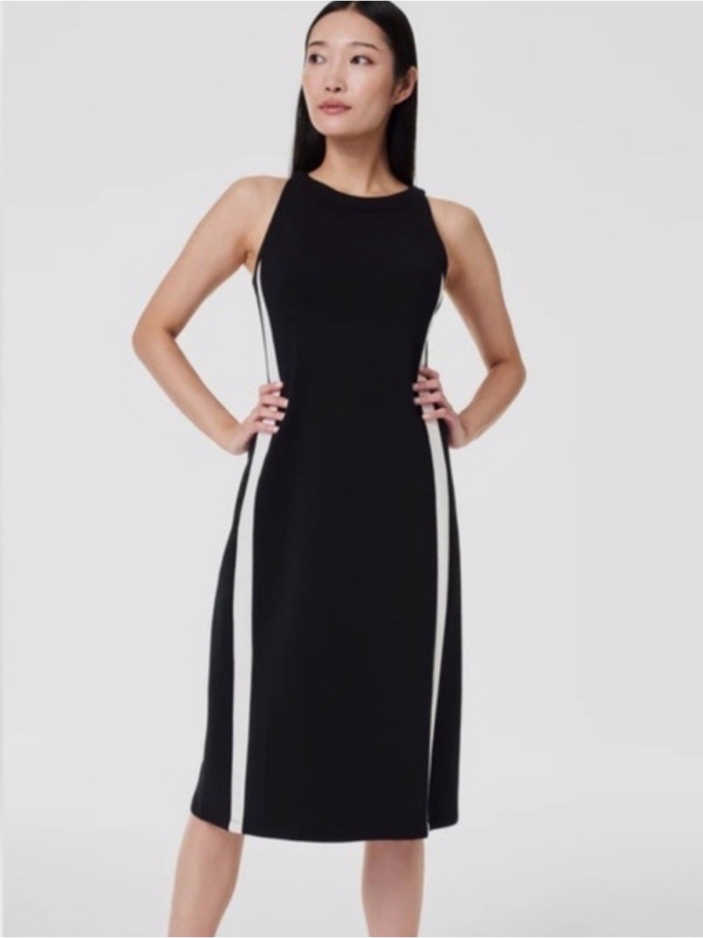 SPANX AirEssentials Side Stripe Tank Midi Dress Very Black Size S